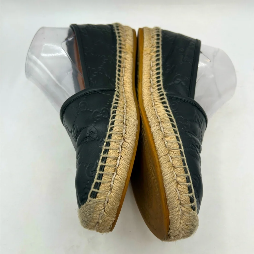 GUCCI Signature GG Leather Espadrilles Flats Women’s US 7 1/2 Black, GUCCISSIMA - Picture 12 of 16